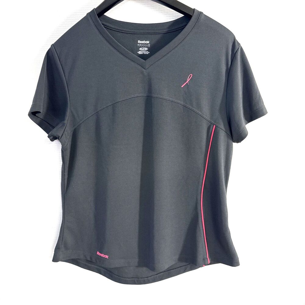 Reebok Play Dry Women's Black V Neck Short Sleeve Fitness Shirt - L
